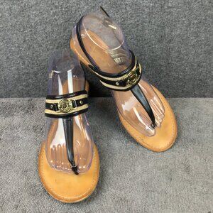 Tommy Hilfiger Lin T-Strap Slingback Sandals Women's 8M Black Slip On Flats
